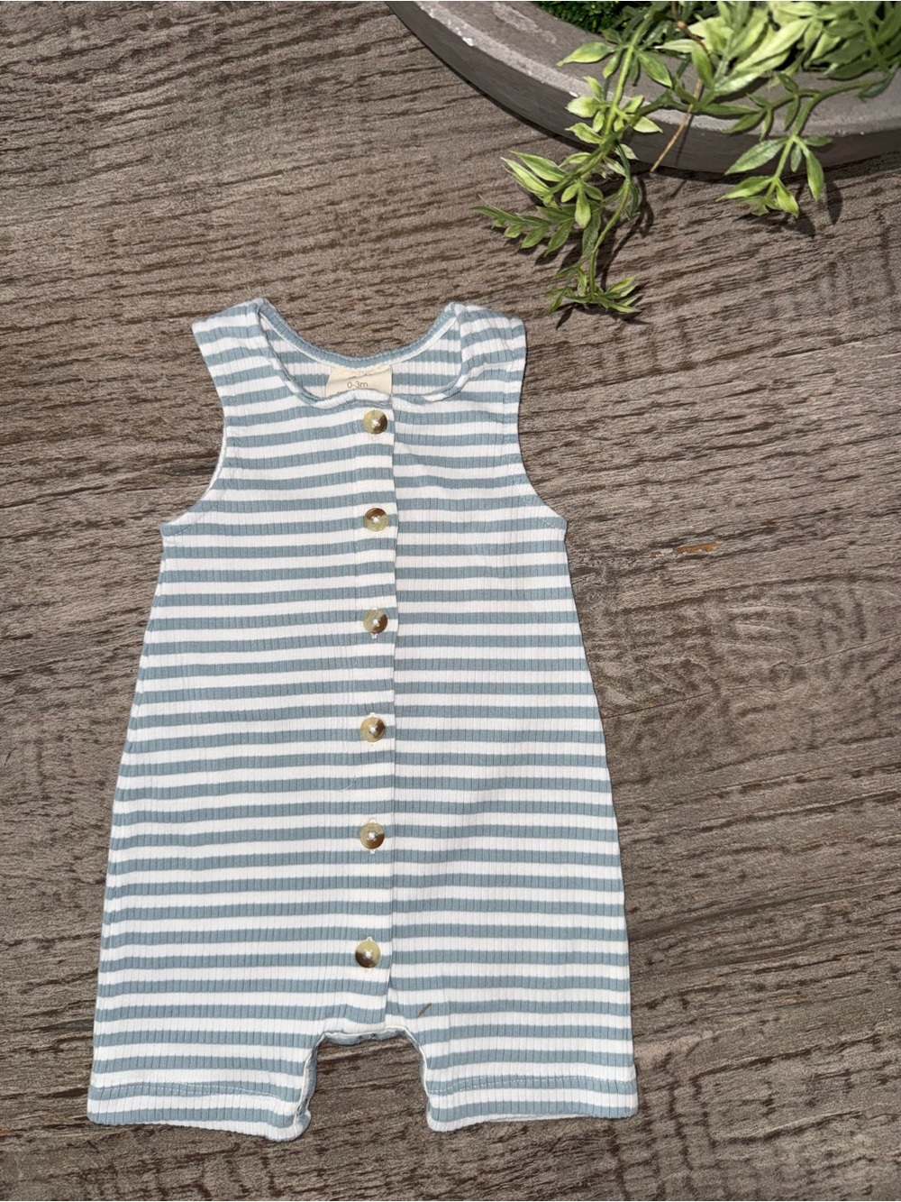 Spearmint Love SIIX tank romper outfit size 0-3 months blue and white stripe